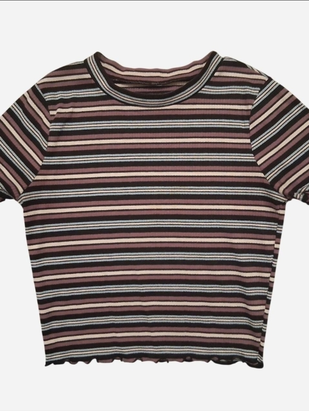 Striped crop tee with lettuce hem